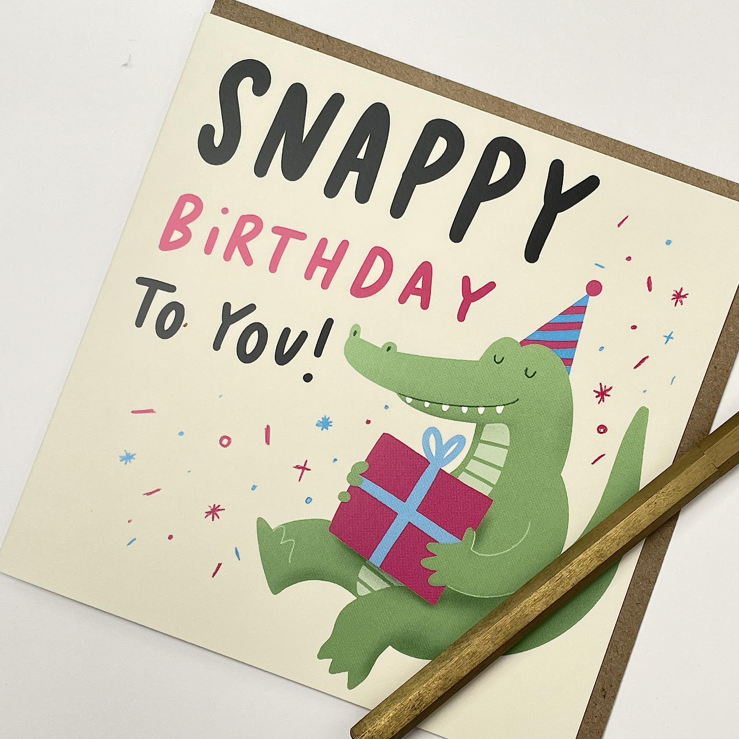 Old English Co. Snappy Birthday Card for Him or Her - Funny Crocodile Birthday Greeting Card for Child or Adult - Playful Pun Party Crocodile Birthday Card for Grandchild | Blank Inside with Envelope