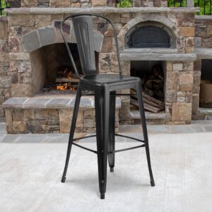 emma + oliver 4 pack 30" high distressed black metal indoor-outdoor barstool with back