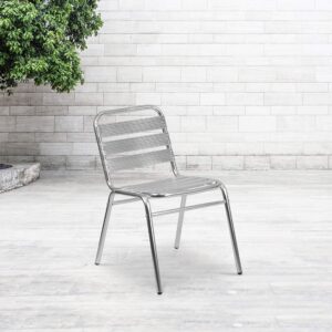 emma + oliver 4 pack commercial aluminum indoor-outdoor restaurant stack chair - triple slat back