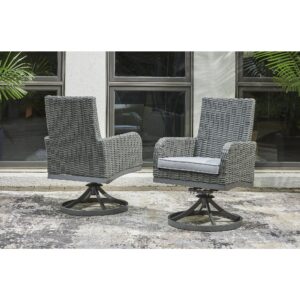 Signature Design by Ashley Elite Park Casual Outdoor Resin Wicker Swivel Chair with Cushion, 2 Count, Gray