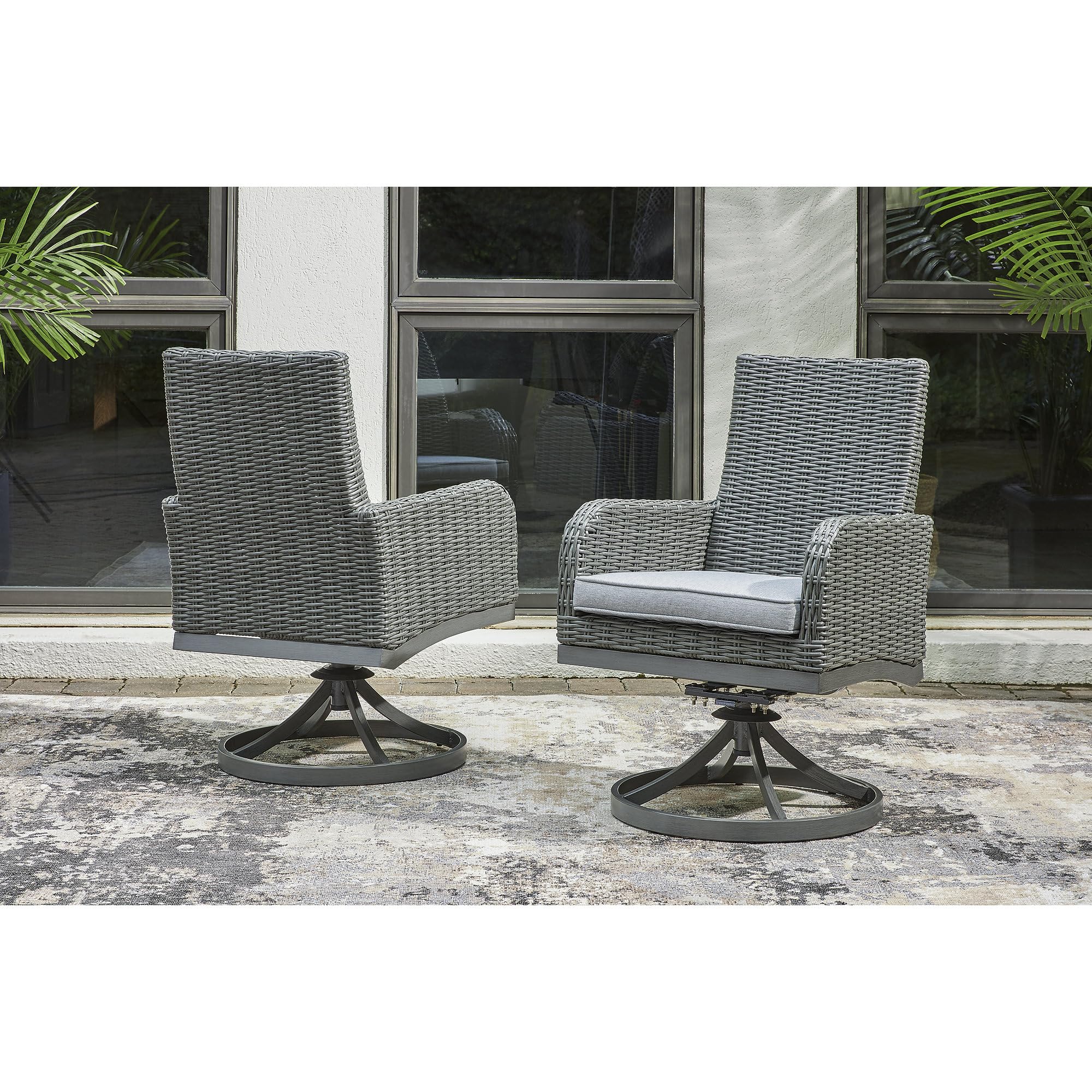 Signature Design by Ashley Elite Park Casual Outdoor Resin Wicker Swivel Chair with Cushion, 2 Count, Gray