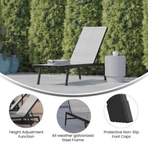 EMMA + OLIVER Braelin Adjustable Patio Chaise Lounge - Gray Textilene Seat - Armless Design - 5 Recline Positions - Metal Frame - All-Weather