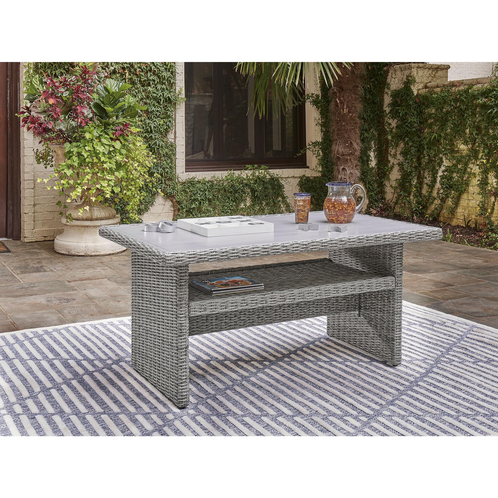 Signature Design by Ashley Naples Beach Contemporary Outdoor Rectangle Multi-Use Table, Light Gray