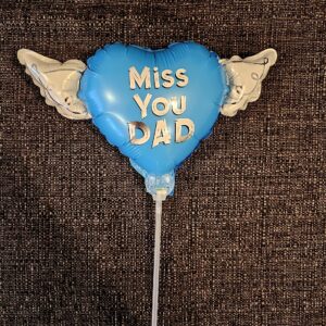 Heavenly Balloons on a stick Miss You Dad (blue) balloon heart shaped with angel wings