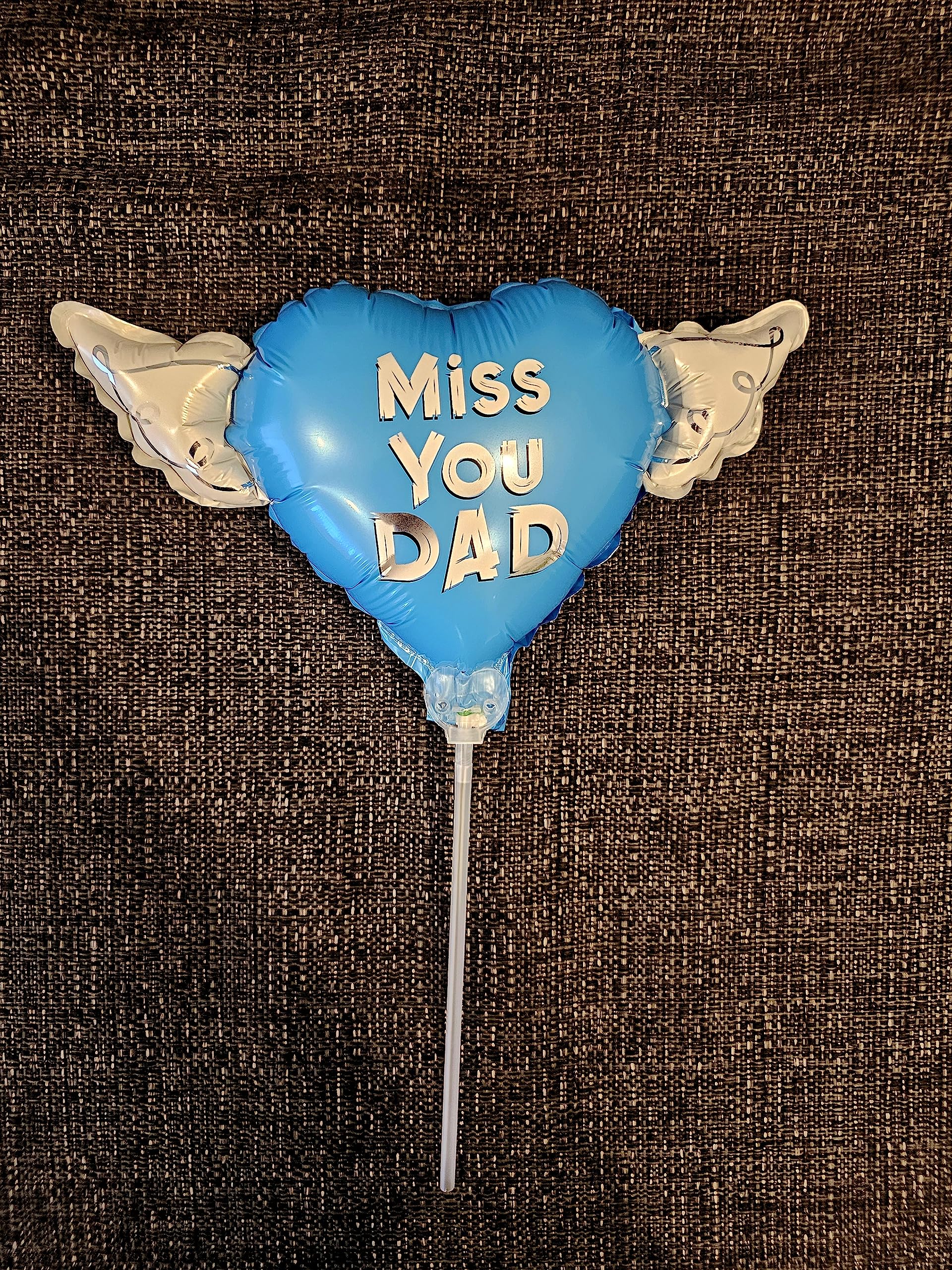 Heavenly Balloons on a stick Miss You Dad (blue) balloon heart shaped with angel wings