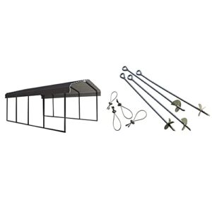 arrow shed 12 x 20 x 7-foot heavy duty galvanized steel metal multi-use shelter & shelterlogic shelterauger 4-piece 30-inch reusable heavy duty steel earth auger anchor kit, silver