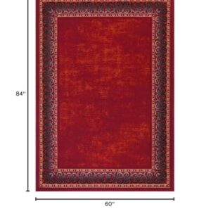 Antep Rugs Alfombras Bordered Modern 5x7 Non-Slip (Non-Skid) Low Pile Rubber Backing Indoor Area Rug (Maroon Red, 5' x 7')