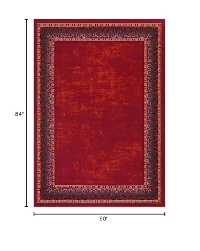 Antep Rugs Alfombras Bordered Modern 5x7 Non-Slip (Non-Skid) Low Pile Rubber Backing Indoor Area Rug (Maroon Red, 5' x 7')