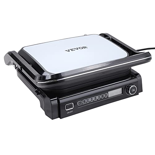 VEVOR 7 IN 1 Electric Contact Grill,1800W Indoor Panini Press Griddle,Stainless Steel Teppanyaki Grill with Nonstick&Removable Iron Plate, 0-446℉ Adjustable Temp Control,LCD Display,110V