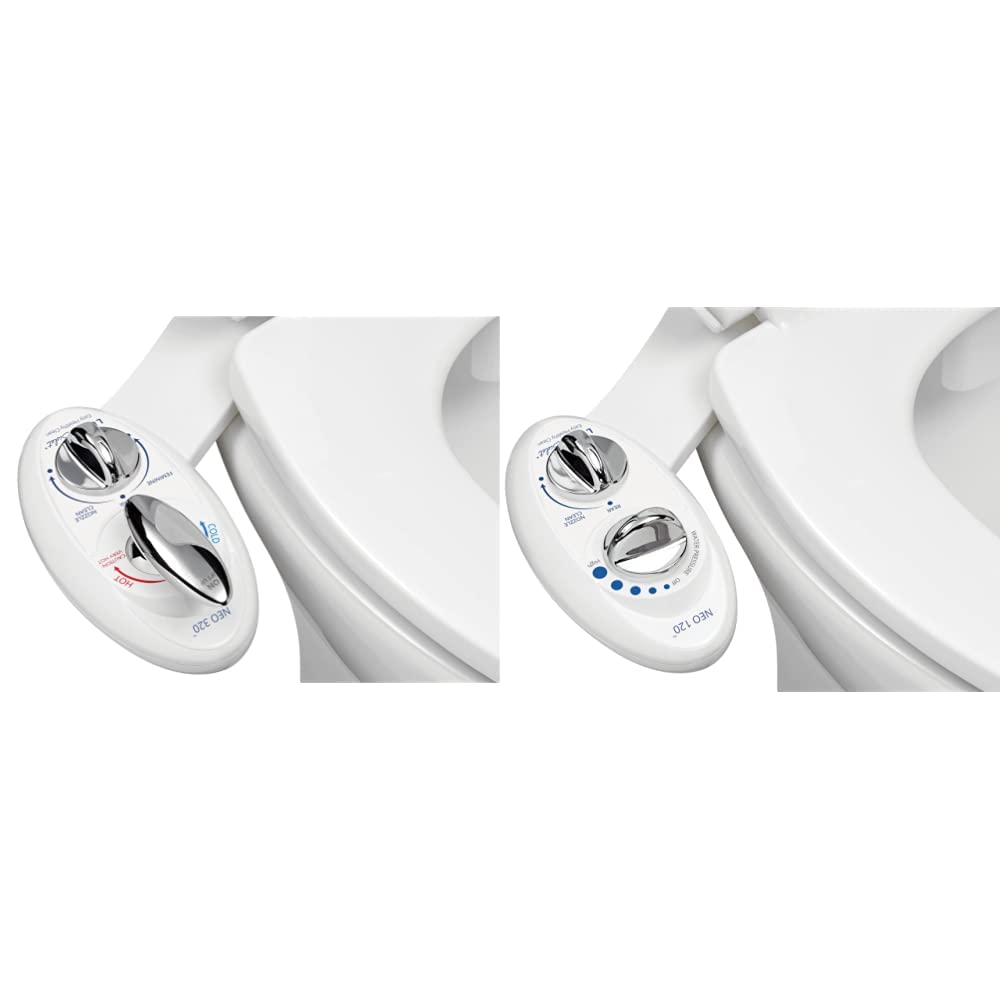 LUXE Bidet NEO 320 - Self Cleaning Dual Nozzle - Hot and Cold Water Non-Electric Bidet Toilet Attachment& NEO 120 - Self Cleaning Nozzle - Fresh Water Non-Electric Bidet Toilet Attachment