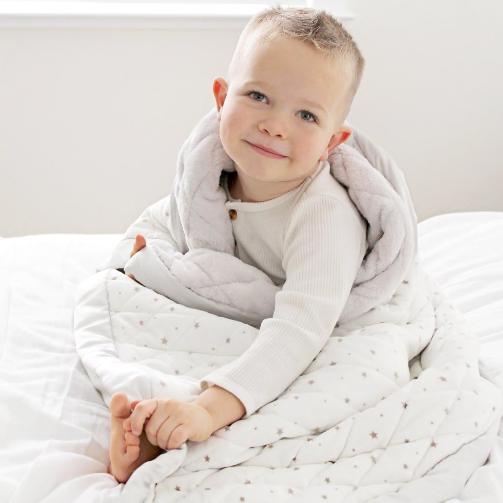 DREAMLAND BABY 4lb Weighted Blanket for Kids. Breathable Dual Fabrics with Minky Cooling Side & Cozy Microfleece on Reverse. Ages 3+ and/or 30+ lbs (Ocean Blue)