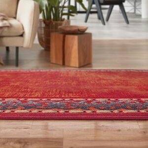 Antep Rugs Alfombras Bordered Modern 5x7 Non-Slip (Non-Skid) Low Pile Rubber Backing Indoor Area Rug (Maroon Red, 5' x 7')