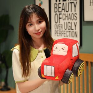 XIZHI Car Plush Toy Soft Stuffed Car Plush Pillow Toy CuteTractor Cartoon Throw Pillow Plushie Gifts for Kids Birthday Christmas Party (Tractor Red)