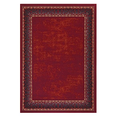 Antep Rugs Alfombras Bordered Modern 5x7 Non-Slip (Non-Skid) Low Pile Rubber Backing Indoor Area Rug (Maroon Red, 5' x 7')