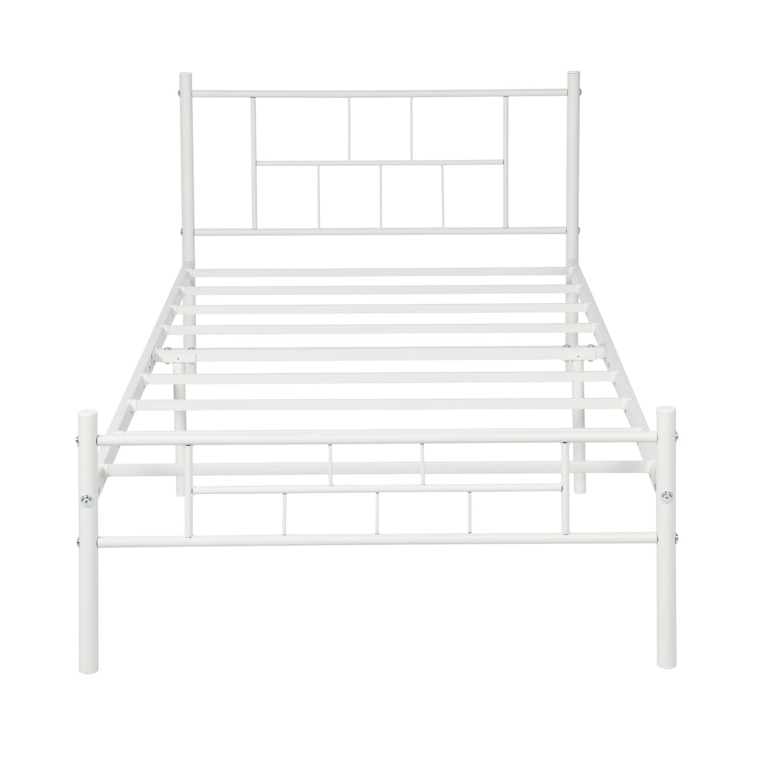 Liink1Ga White Twin Bed Frames with Headboard, Twin Bed Frame No Box Spring Needed, No Squeaky, Easy to Assemble Twin Size Bed Frames, Country Rustic Style