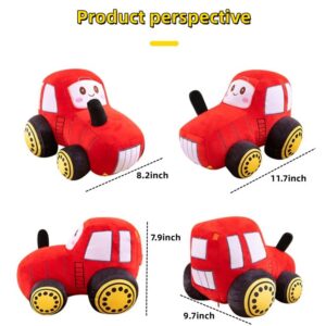 XIZHI Car Plush Toy Soft Stuffed Car Plush Pillow Toy CuteTractor Cartoon Throw Pillow Plushie Gifts for Kids Birthday Christmas Party (Tractor Red)