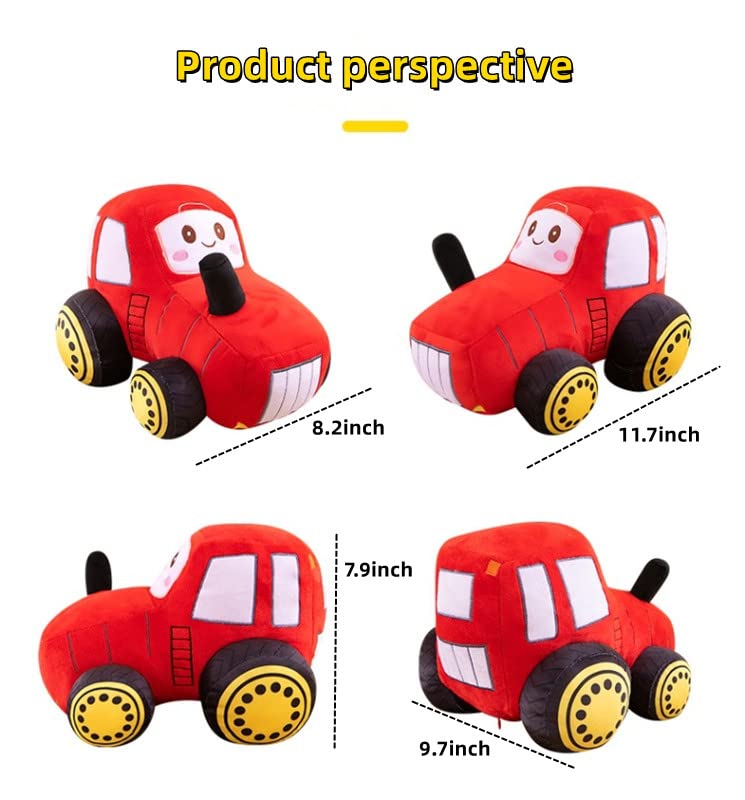 XIZHI Car Plush Toy Soft Stuffed Car Plush Pillow Toy CuteTractor Cartoon Throw Pillow Plushie Gifts for Kids Birthday Christmas Party (Tractor Red)