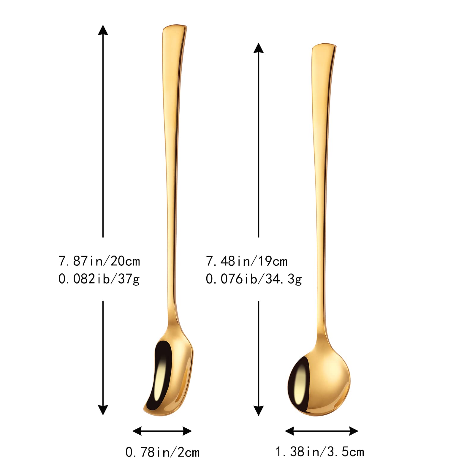 Mafier 7.87/7.48-Inch Long Handle Spoon,Ice Tea Spoons,Stirring Spoons,Coffee Spoon,Stainless Steel Cocktail Spoon,Coffee Bar Accessories Set of 8(Gold)