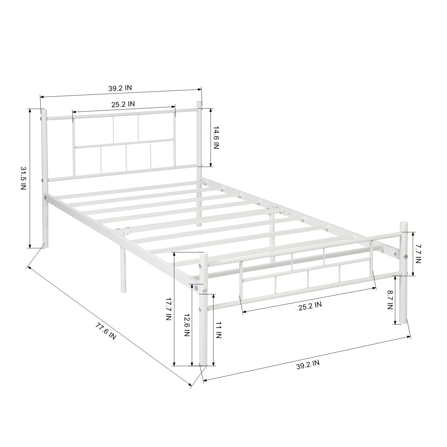 Liink1Ga White Twin Bed Frames with Headboard, Twin Bed Frame No Box Spring Needed, No Squeaky, Easy to Assemble Twin Size Bed Frames, Country Rustic Style