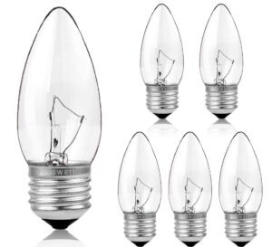 jacqings 40w incandescent torpedo tip chandelier, incandescent clear dimmable light bulbs and medium e26 candelabra base,transparent candle light bulbs for chandeliers, ceiling fan lights (6pack)