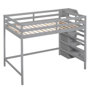 Harper & Bright Designs Full Loft Bed with Staircase and Storage Wardrobe, Wooden Full Size Loft Bed Frame with Storage Shelf, High Full Loft Beds for Kids Boys Girls Teens Dorm Bedroom (Full, Gray)