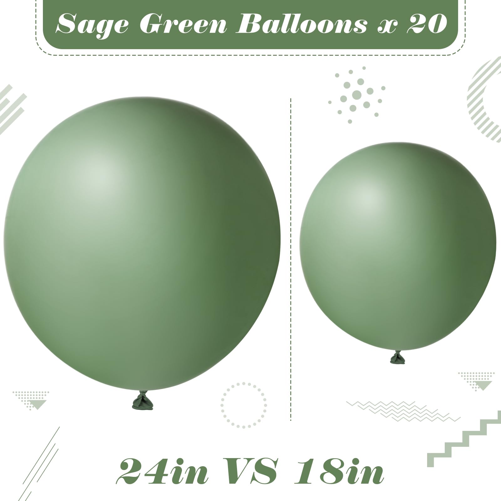 Jenaai 20 Pcs 24 Inch Balloons Large Sage Green Balloons Giant Wedding Olive Green Thick Big Jumbo Eucalyptus Latex Balloons for Birthday Bridal Shower Wedding Party Decorations