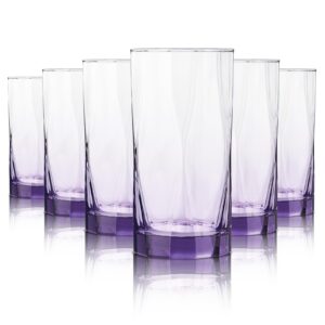 creativeland geometric shapes glass drinking glasses set of 6, 13.5 oz solid purple color glass tumbler glassware for water, juice, different options for home, restaurant, hotel, bar