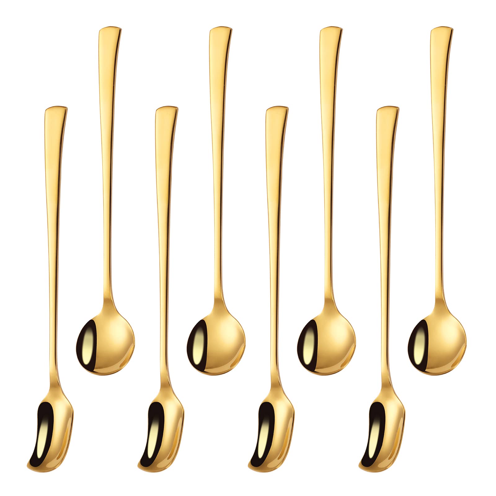 Mafier 7.87/7.48-Inch Long Handle Spoon,Ice Tea Spoons,Stirring Spoons,Coffee Spoon,Stainless Steel Cocktail Spoon,Coffee Bar Accessories Set of 8(Gold)