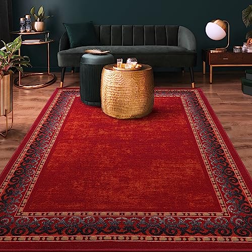 Antep Rugs Alfombras Bordered Modern 5x7 Non-Slip (Non-Skid) Low Pile Rubber Backing Indoor Area Rug (Maroon Red, 5' x 7')