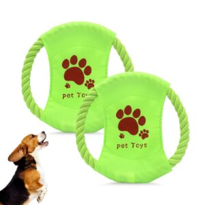 luckyopt dog rope toys, 2pc flying disc-shaped dog fetch toy for boredom, cotton rope dog toy for teething, training,throwing and interacting for small and medium dogs (green)