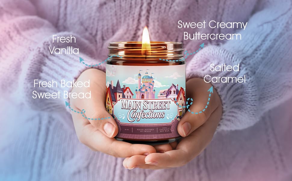 Fantaswick's Main Street Confections Candle | 100% Natural Coconut Soy Wax & Cotton Wick in Amber Candle Jar | Hand-Poured in Texas | 9oz