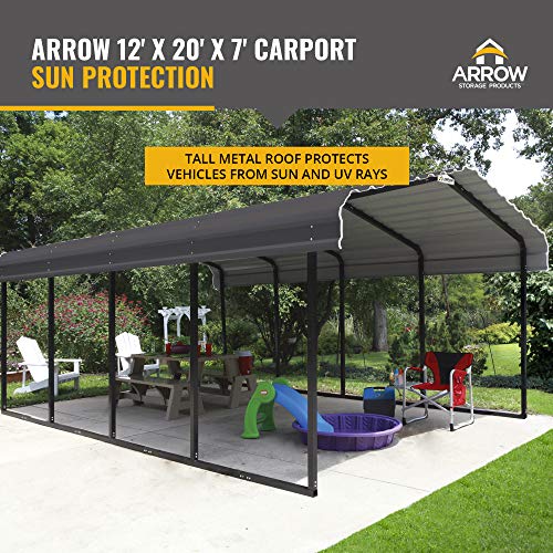 Arrow Shed 12 x 20 x 7-Foot Heavy Duty Galvanized Steel Metal Multi-Use Shelter & ShelterLogic ShelterAuger 4-Piece 30-Inch Reusable Heavy Duty Steel Earth Auger Anchor Kit, Silver