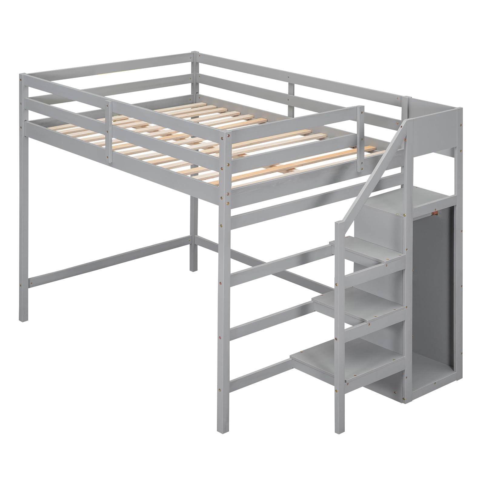 Harper & Bright Designs Full Loft Bed with Staircase and Storage Wardrobe, Wooden Full Size Loft Bed Frame with Storage Shelf, High Full Loft Beds for Kids Boys Girls Teens Dorm Bedroom (Full, Gray)