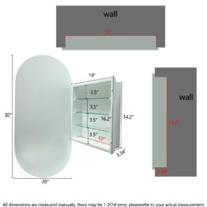 HESONTH Bathroom Medicine Cabinet with 20"x30" Frameless Mirror, Oval Frameless Mirror Cabinet,Wall Mounted Cabinet for Bathroom Toilet Kitchen,Recess or Surface Mount Installation