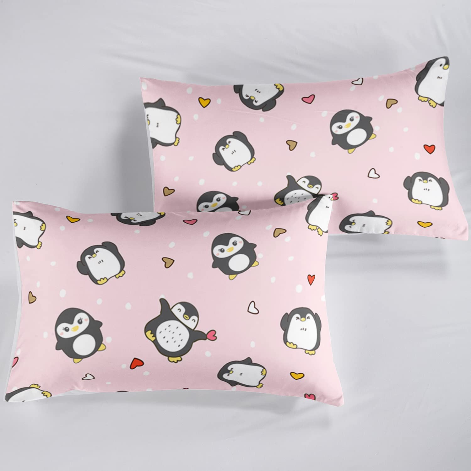 CVHOUSE Cartoon Penguin Bedding Set Twin Cute Animal Pattern Kids Teen Comforter Set 3 Pieces with 1 Comforter + 2 Pillow Cases Decor Comforter Set Cute Penguin Animal Pattern