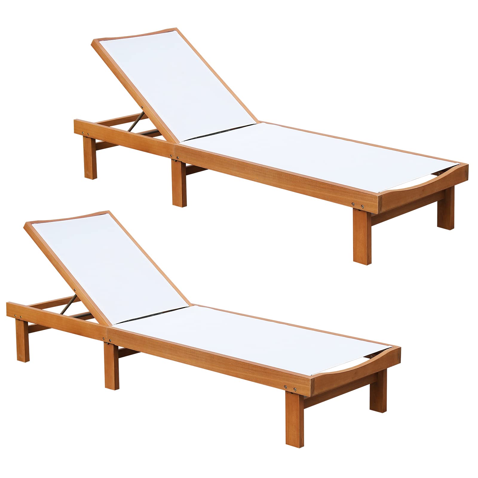 COSTWAY 2PC Patio Lounge Chair Chaise Solid Wood Back Adjustable Recliner Deck Furniture