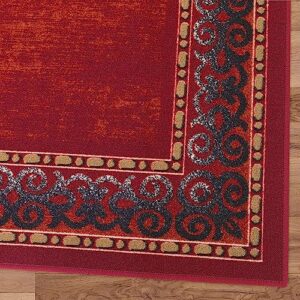 Antep Rugs Alfombras Bordered Modern 5x7 Non-Slip (Non-Skid) Low Pile Rubber Backing Indoor Area Rug (Maroon Red, 5' x 7')