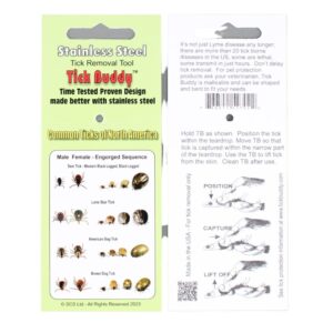 Tick Buddy (1-Pack) Stainless Steel Tick Removal Tool for Dogs Cats Pets and People