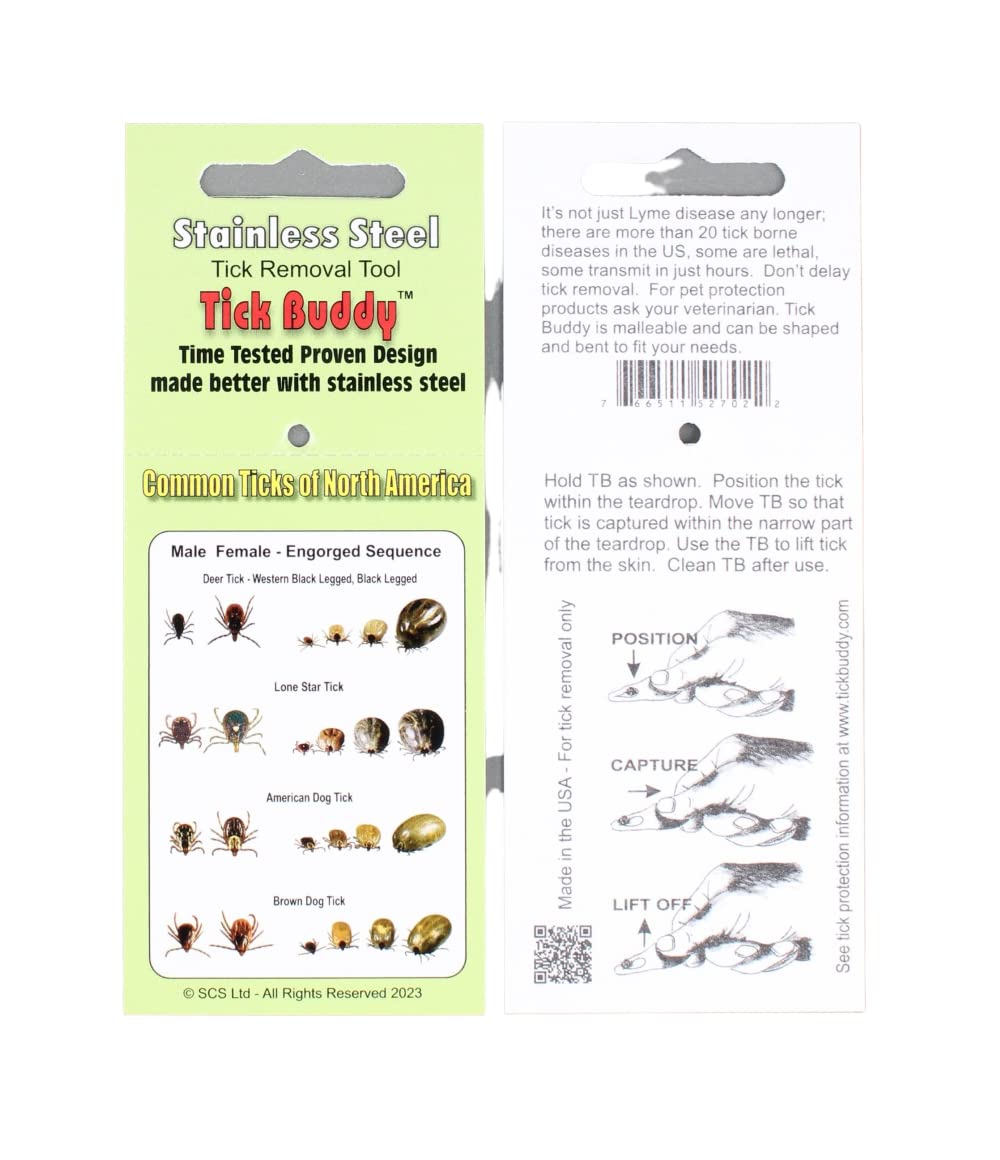 Tick Buddy (1-Pack) Stainless Steel Tick Removal Tool for Dogs Cats Pets and People