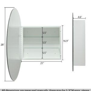 HESONTH Medicine Cabinet Round 28 Inch x 28 Inch Bathroom Cabinet Mirror, Circular Storage Cabinet Round Frameless Mirror Cabinet with Surface Mounted