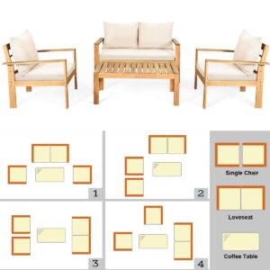 COSTWAY 8 Pieces Outdoor Acacia Wood Sofa Set, Outdoor Conversation Sofa Set with Table & Cushions Porch Chairs for Garden, Patio, Deck