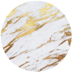 White and Gold Modern Abstract Round Area Rug for Livingroom Bedroom Diningroom Faux Wool Soft Aesthetic Circular Home Office Carpet 6ft Indoor No-Slip Floor Rug Doormat