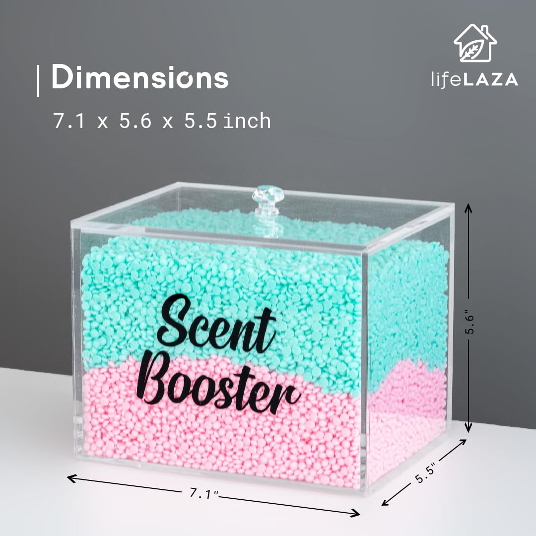 LifeLAZA Acrylic Scent Booster Container with Lid, Scent Beads Container For Laundry Beads, Laundry Dispenser Storage, Jar Box Organization Holder for Laundry Room Decor