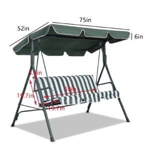 Typutomi Patio Swing Canopy Cover Set, 210D Waterproof 3-Seat Replacement Top Cover and Chair Seat Cover for Outdoor Patio Garden(Green, 75x52x6in)