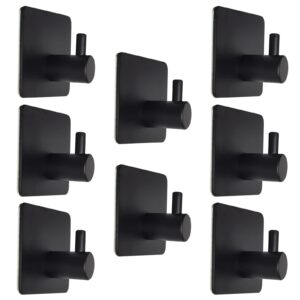 yukrilt wall hooks 15lb(max) adhesive hooks for hanging, waterproof oilproof, bathroom kitchen heavy duty self adhesive towel hooks, black, 8 pack