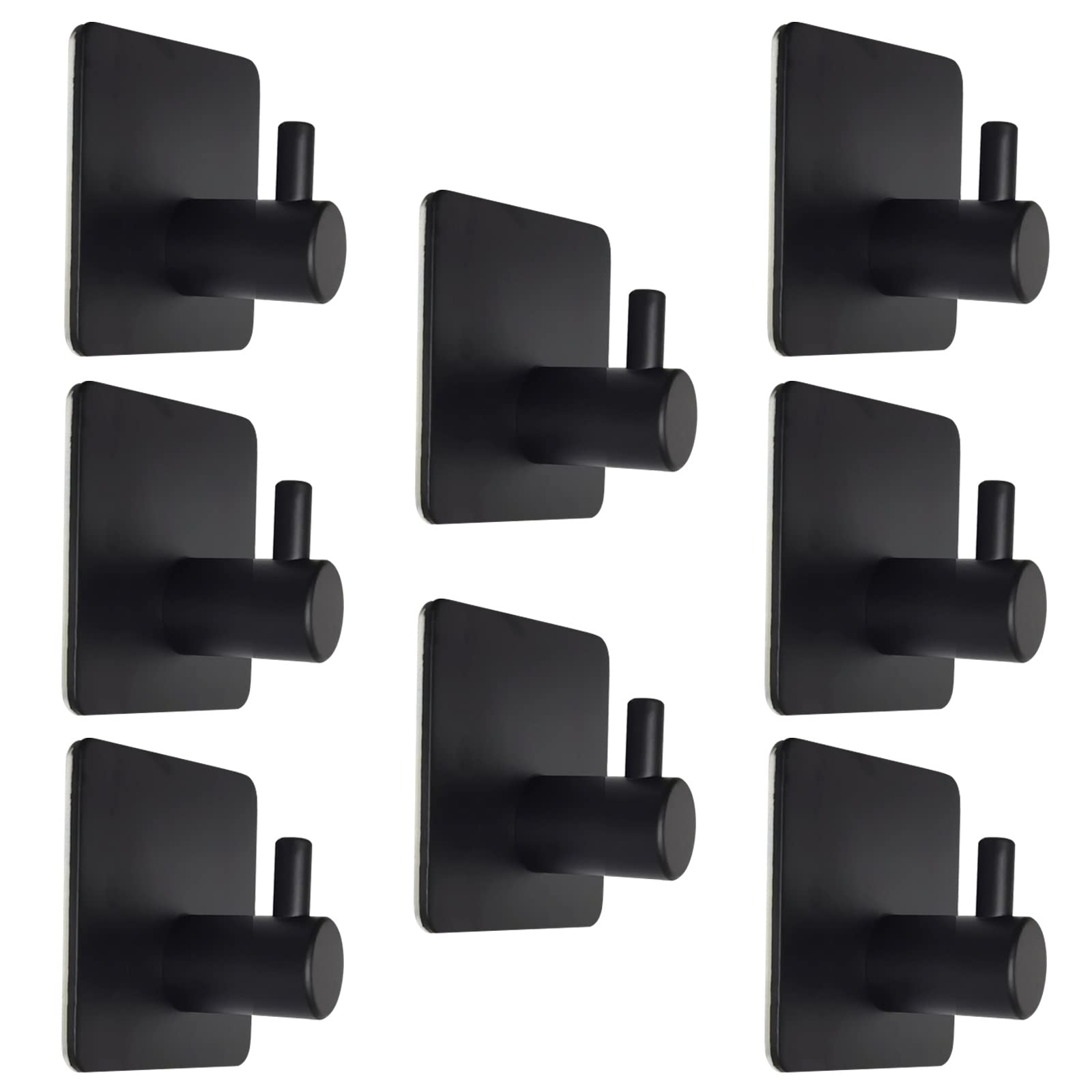 Yukrilt Wall Hooks 15lb(Max) Adhesive Hooks for Hanging, Waterproof Oilproof, Bathroom Kitchen Heavy Duty Self Adhesive Towel Hooks, Black, 8 Pack