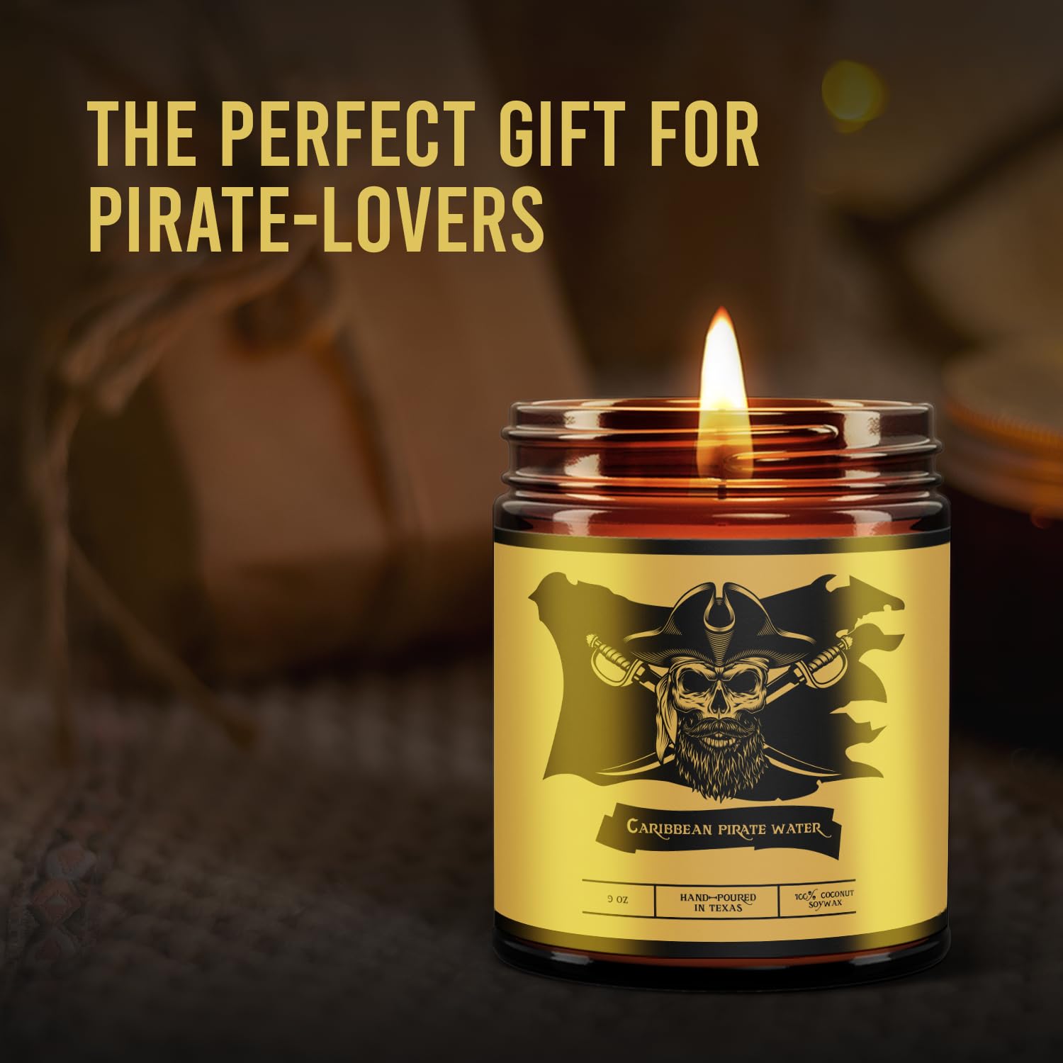 Fantaswick's Caribbean Pirate Waters Candle | 100% Natural Coconut Soy Wax & Cotton Wick in Amber Candle Jar | Hand-Poured in Texas | 9oz