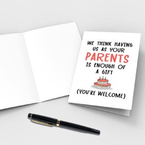 Qiliji Birthday Card for Son Daughter, Funny Birthday Card from Parents, Cheeky Bday Greeting Card for Kids, Having Us As Your Parents Is Enough Of A Gift