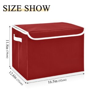 Joisal Maroon Stackable Flip-Top Storage Basket with Lid, Collapsible Bins with Lids, Plastic Storage Box Bins, with Handle and Full Print