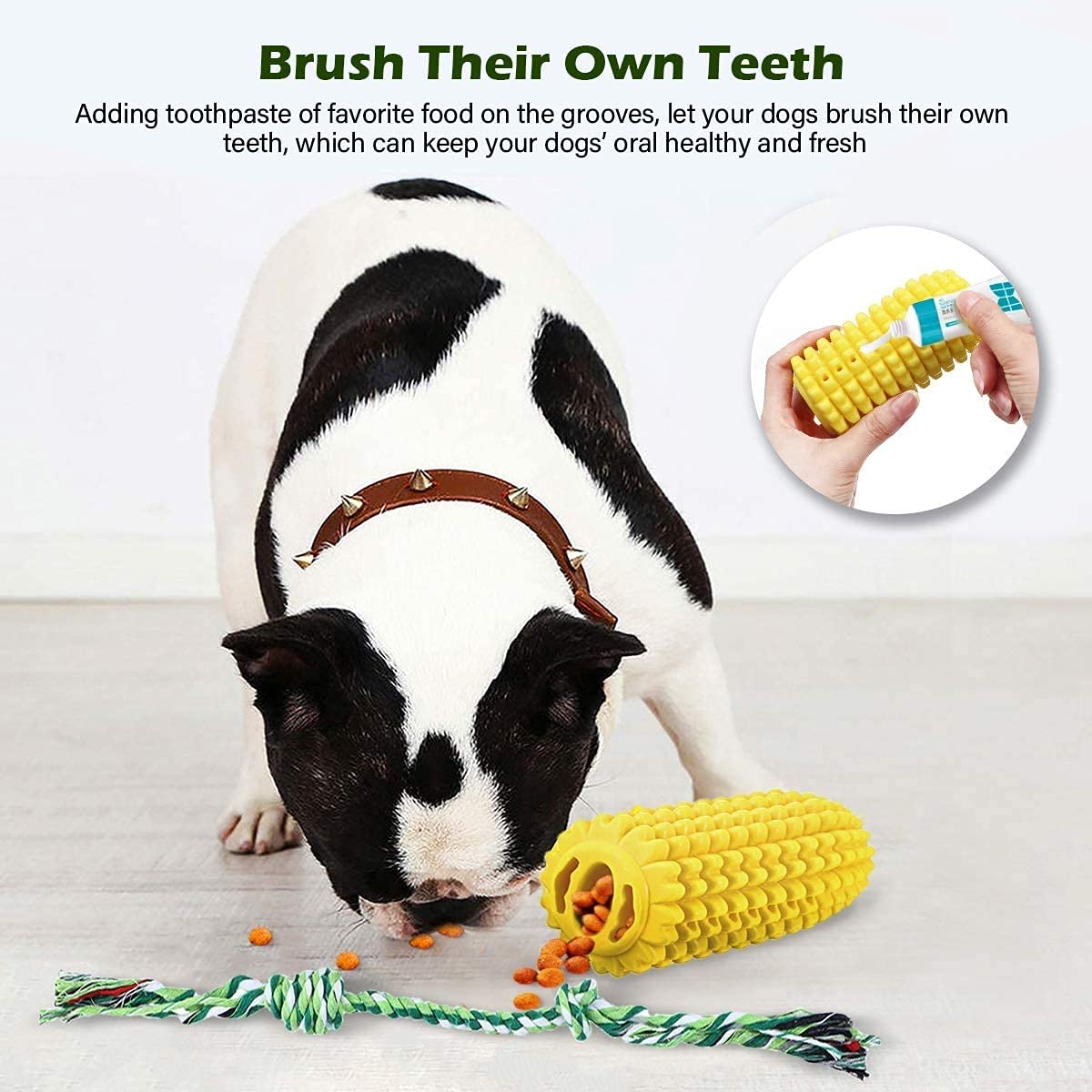 ETLIN Teeth Cleaning Chew Toys Dog Toothbrush Chew Toy Indestructible Dental Care Corn Shape Chew and Clean Teeth Dog Toys with Toothbrush Set Toys